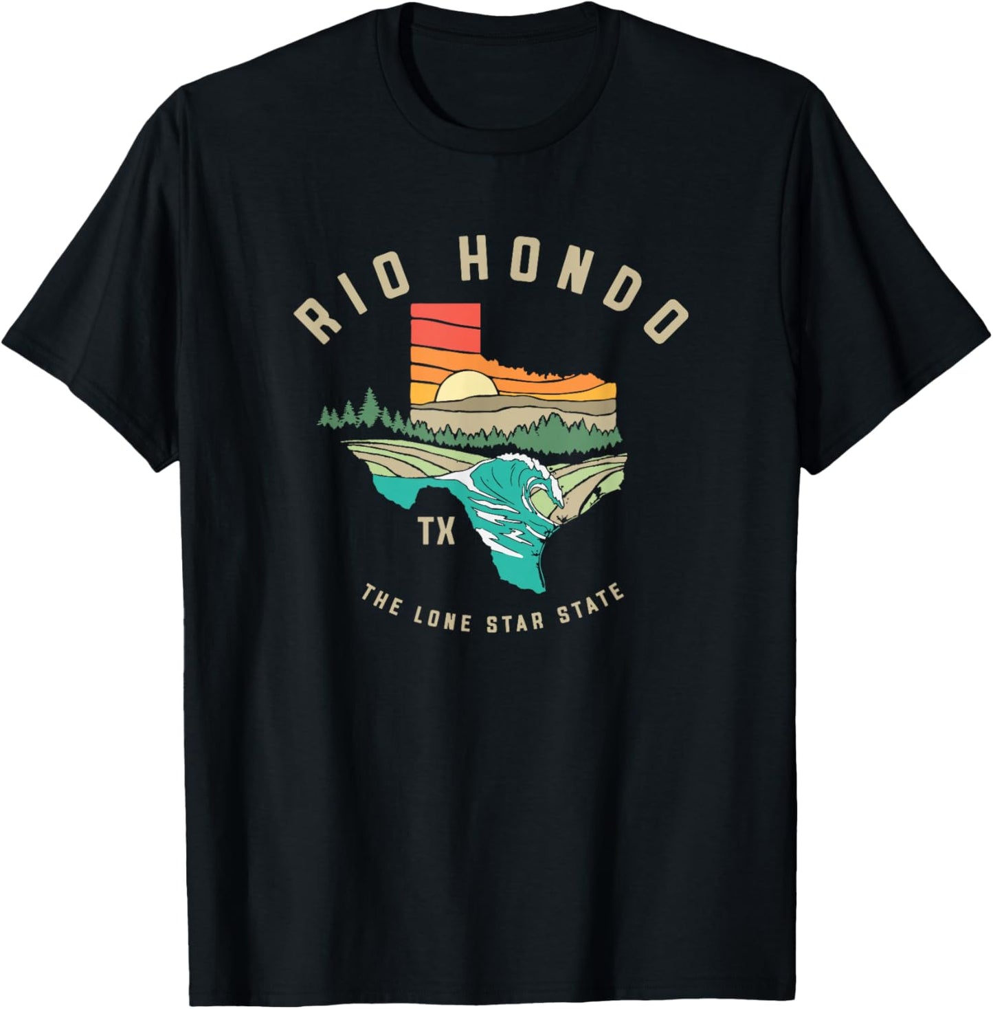 Rio Hondo Texas Outdoors Vintage Nature Illustration T-Shirt - T-Shirt | Black