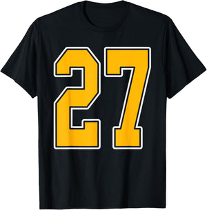 Gold and White Sports Number 27 Jersey Uniform Player T-Shirt - T-Shirt | Black
