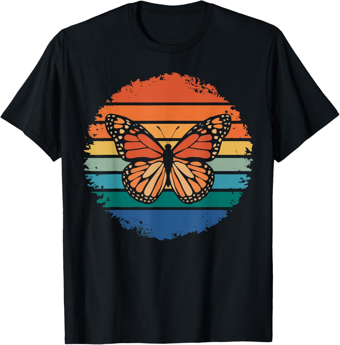 Cute Butterflies Animal Lover Retro Vintage Monarch Butterfly , Women, Kids - Black, Small, Short Sleeve T-Shirt - T-Shirt | Black