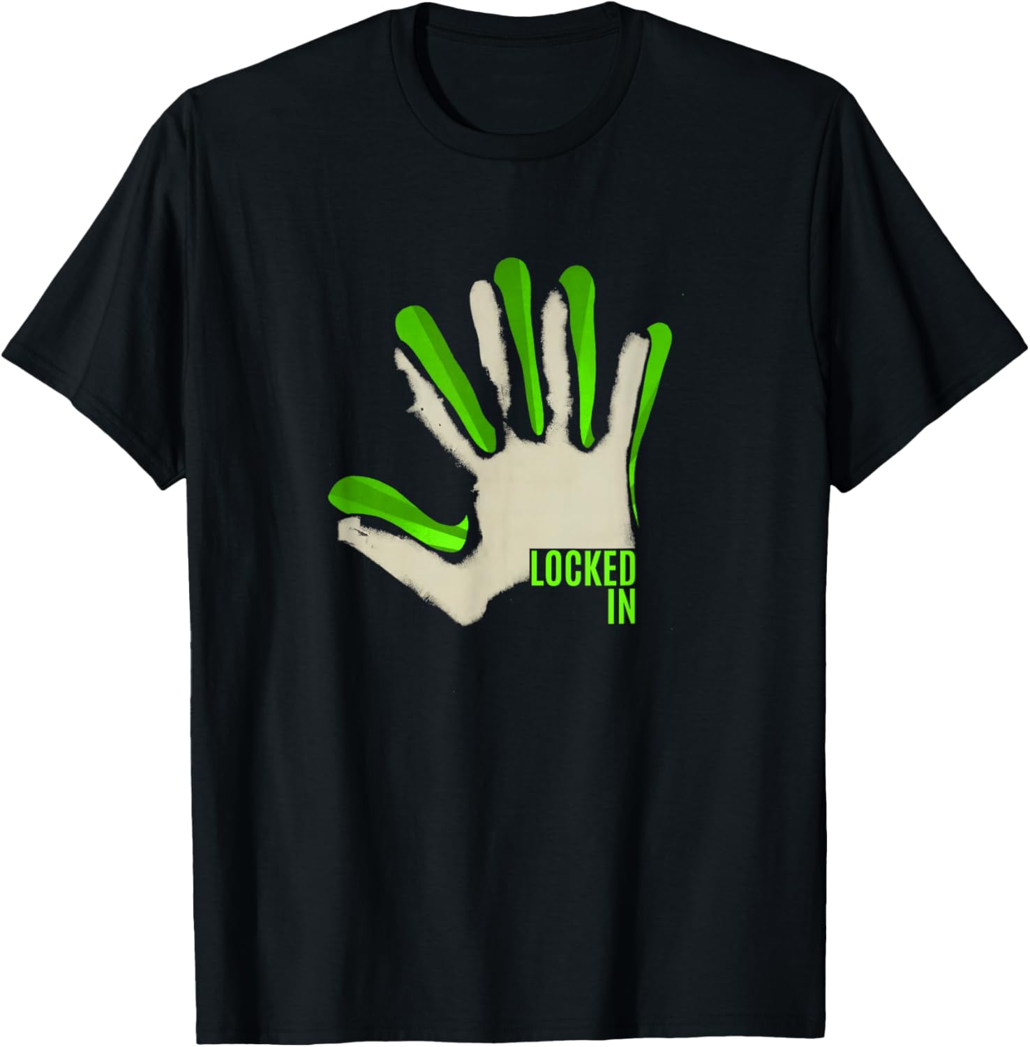 Green Color Locked-in Green Graphic T-Shirt - T-Shirt | Black