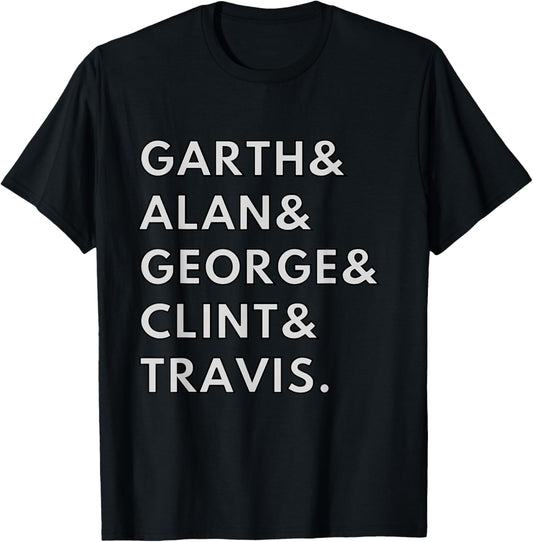 90s Country Men Singers Garth & Clint Alan George Travis T-Shirt - T-Shirt | Black