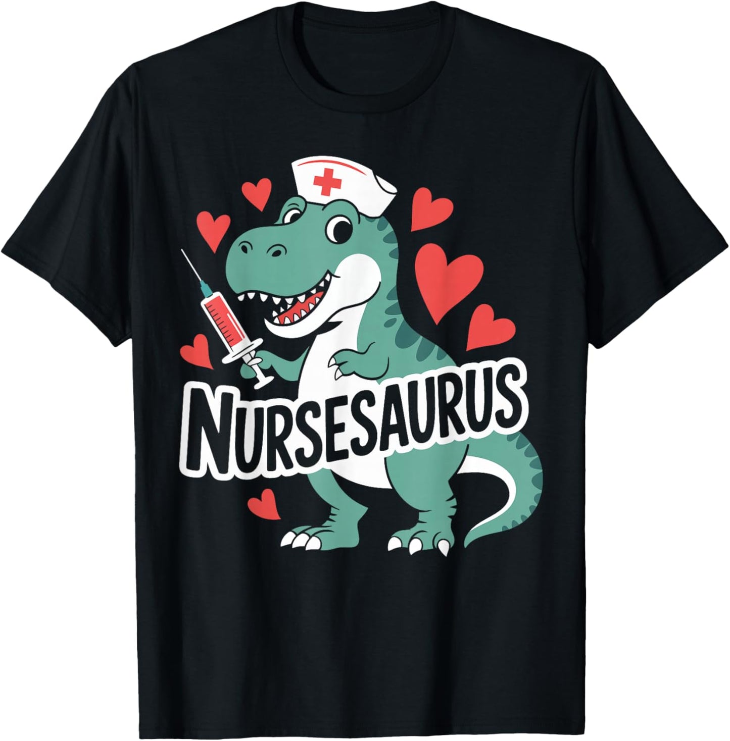 Nursesaurus Funny Dinosaur Nurse Gifts for RN CNA LPN Women T-Shirt - T-Shirt | Black