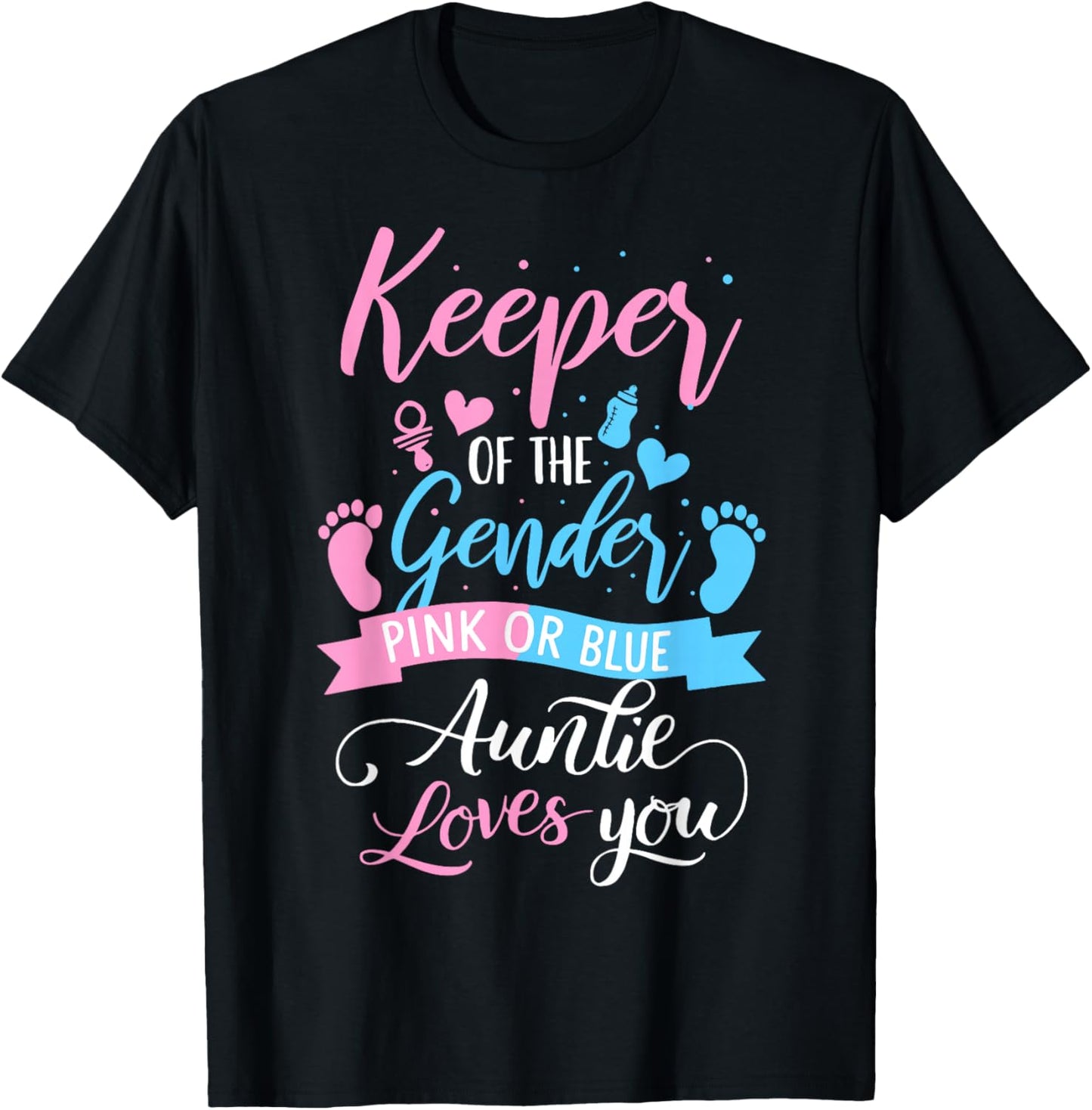 Keeper of The Gender Loves Aunt You Auntie Baby Announcemen T-Shirt - T-Shirt | Black
