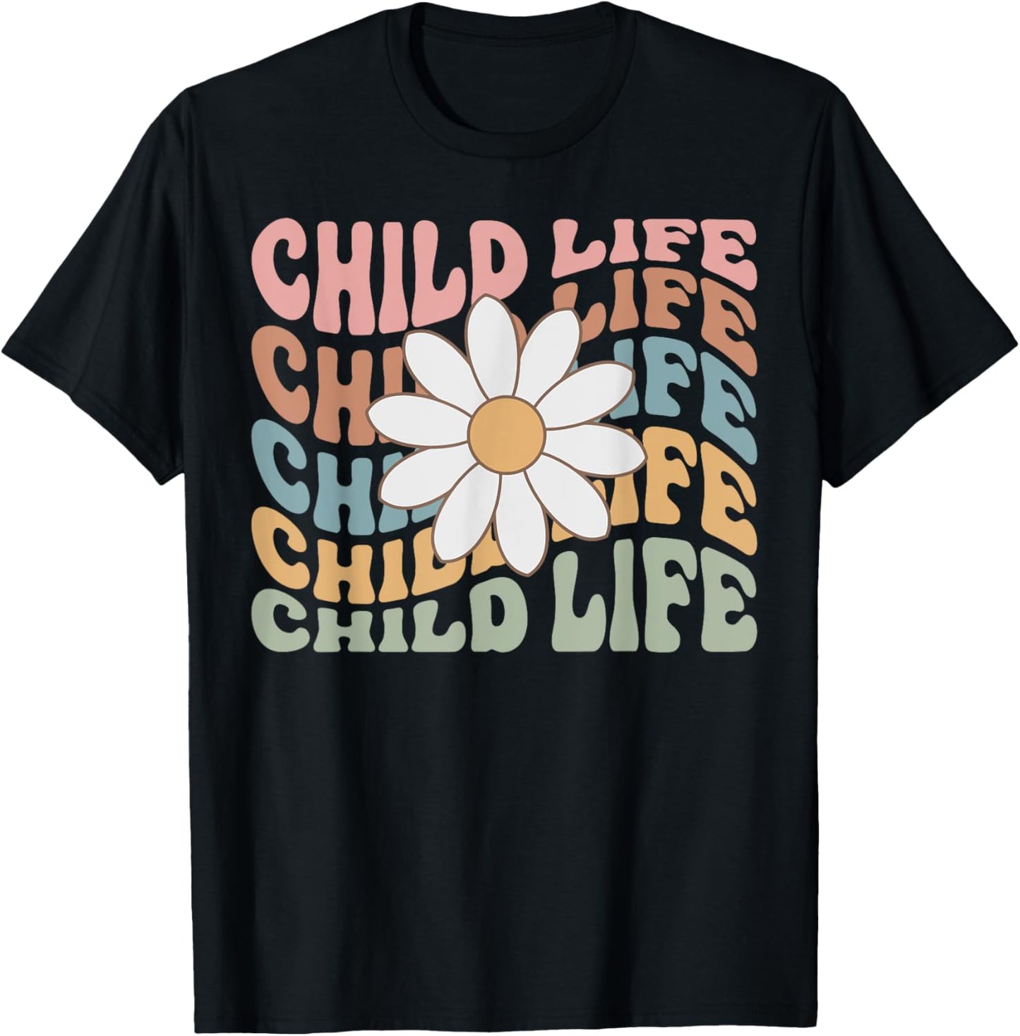 Women Groovy Child Life Daisy Flower Child Life Specialist T-Shirt - T-Shirt | Black