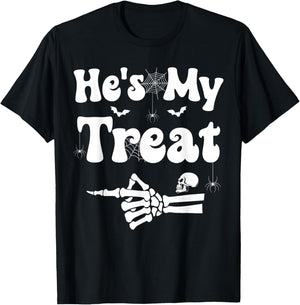 He's My Treat Skeleton Couples Matching Couple Halloween T-Shirt - T-Shirt | Black