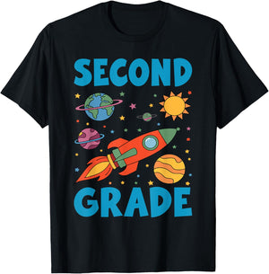 Second Grade Outer Space Solar System Planet 2nd Grade T-Shirt - T-Shirt | Black