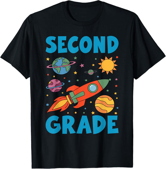 Second Grade Outer Space Solar System Planet 2nd Grade T-Shirt - T-Shirt | Black