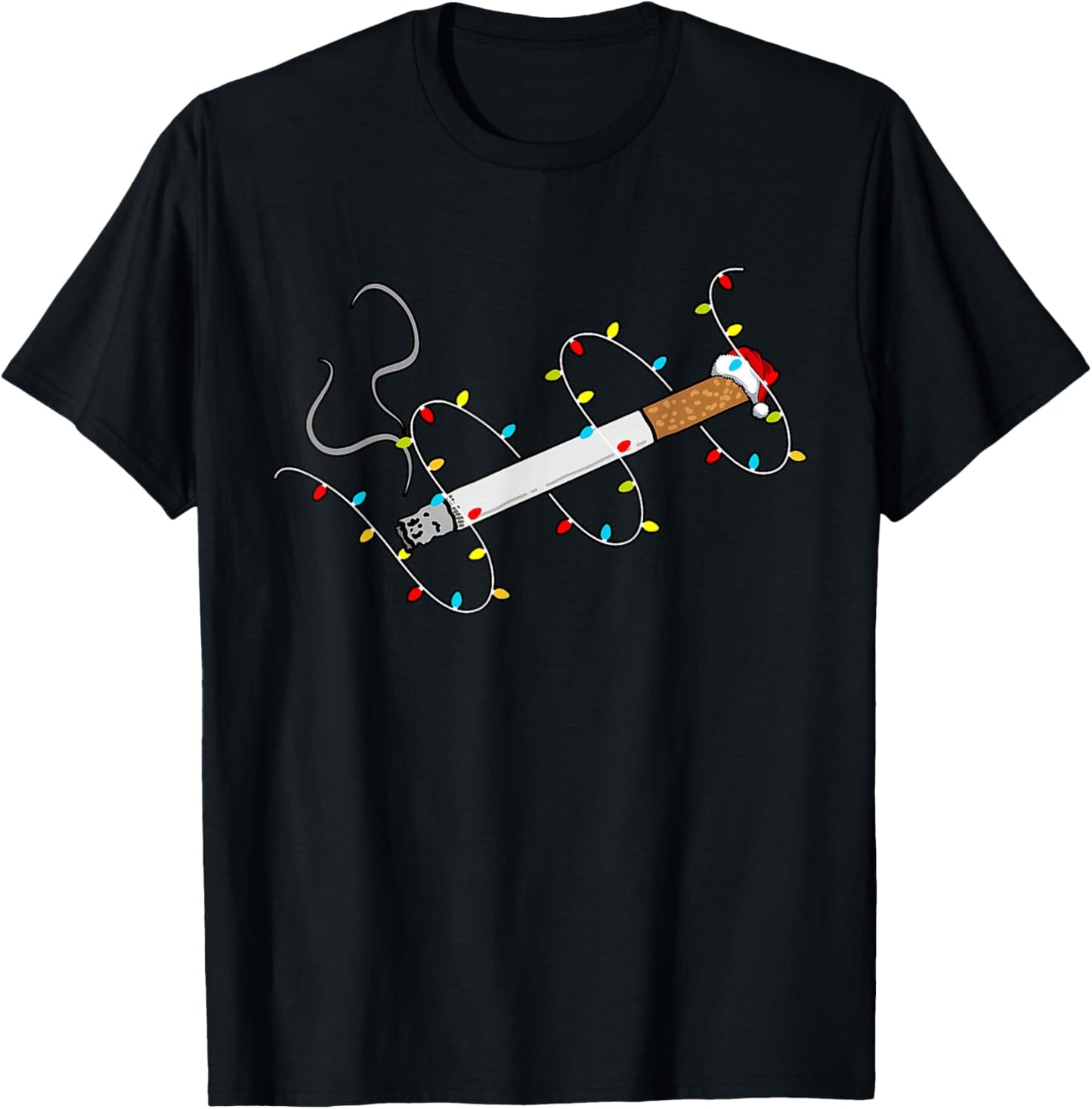 Christmas Lights Cigarette Santa Hat Smoker Pajama Xmas T-Shirt - T-Shirt | Black