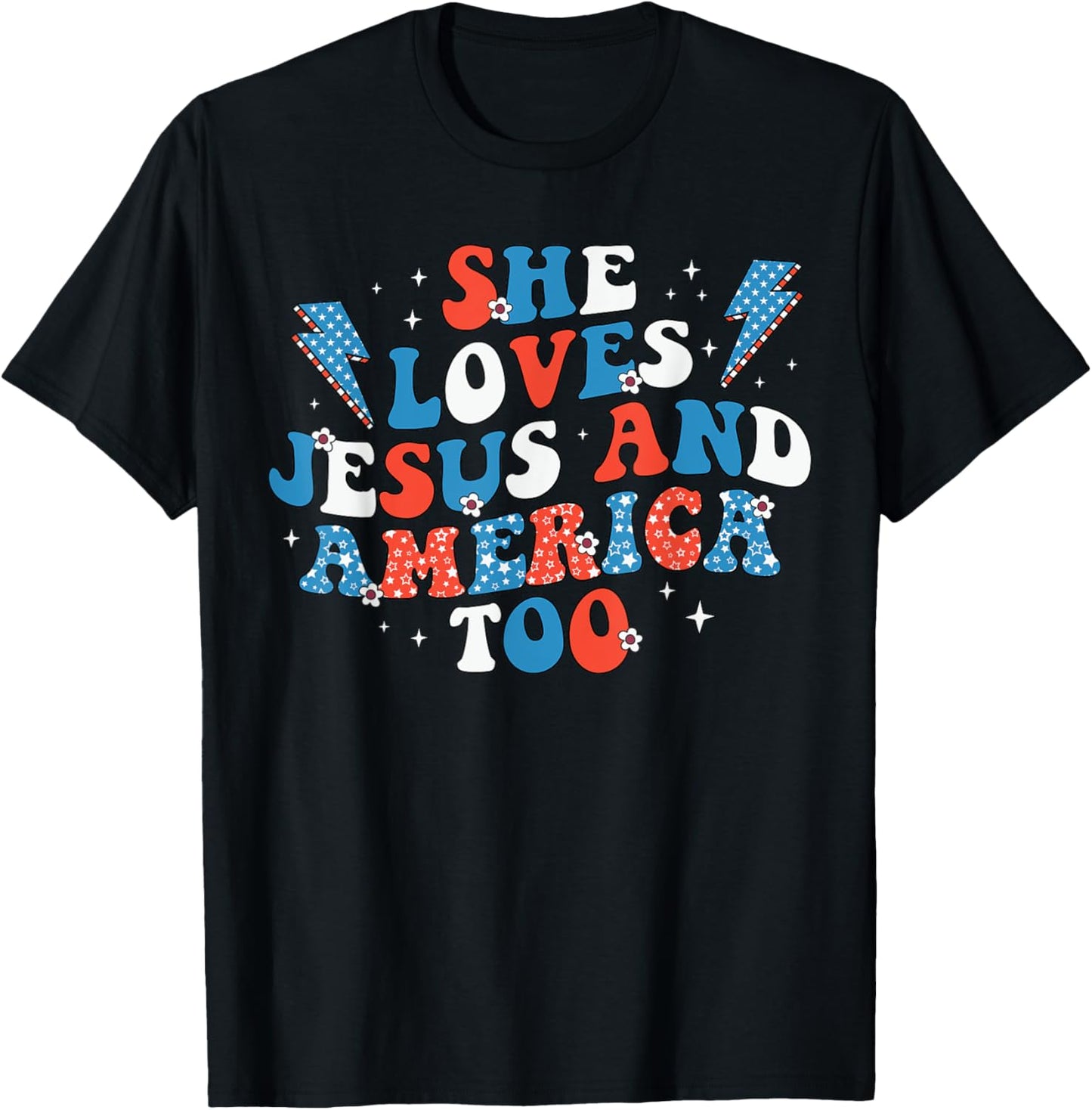 She Loves Jesus And America Too Flag Christian 4th Of July Men T-Shirt - T-Shirt | Black