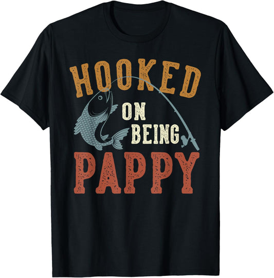 Hooked On Being Pappy Father's Day Fishing Pappy T-Shirt - T-Shirt | Black