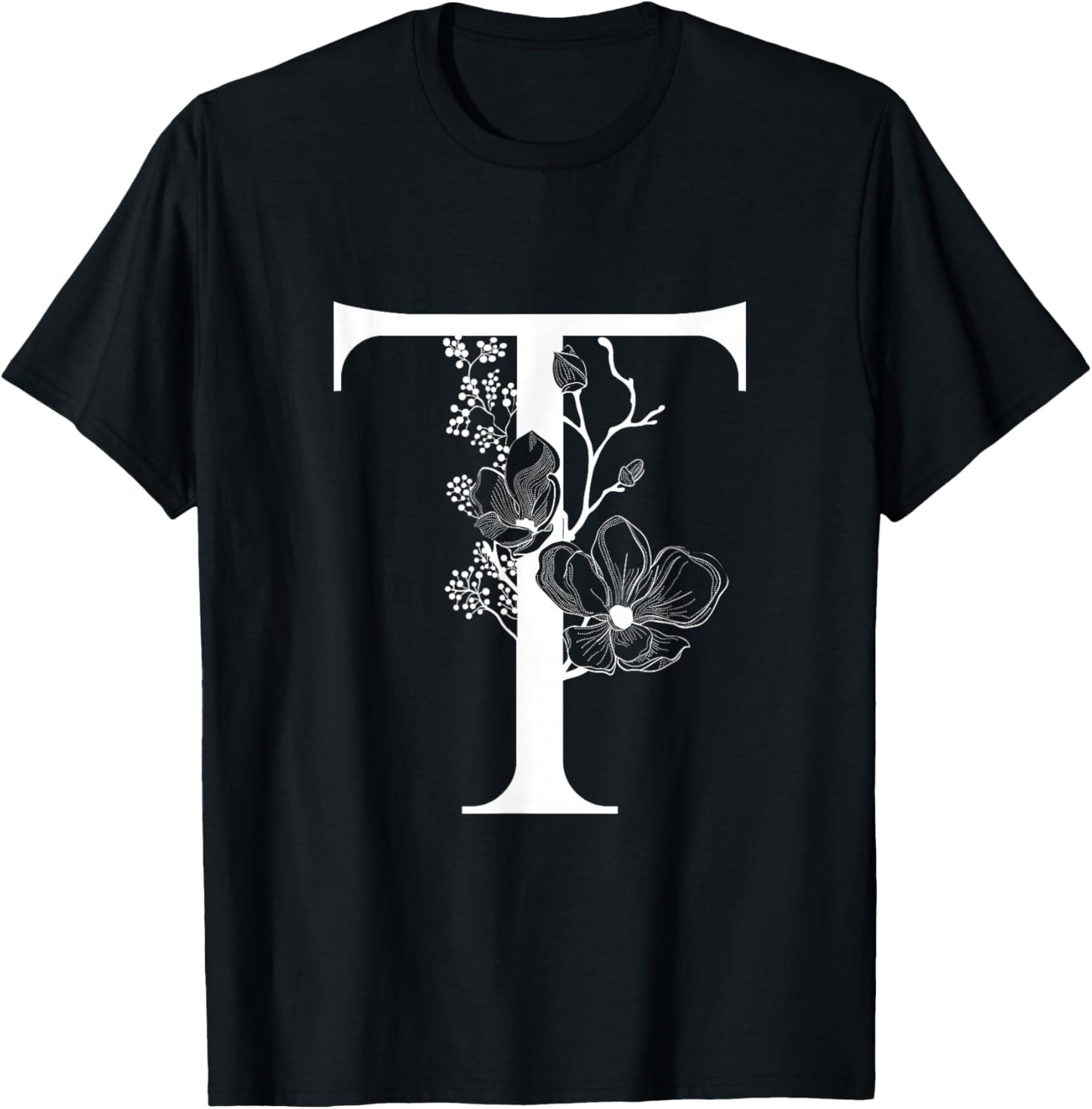 English Alphabet Letter White T Monogram Initial Black T-Shirt - T-Shirt | Black