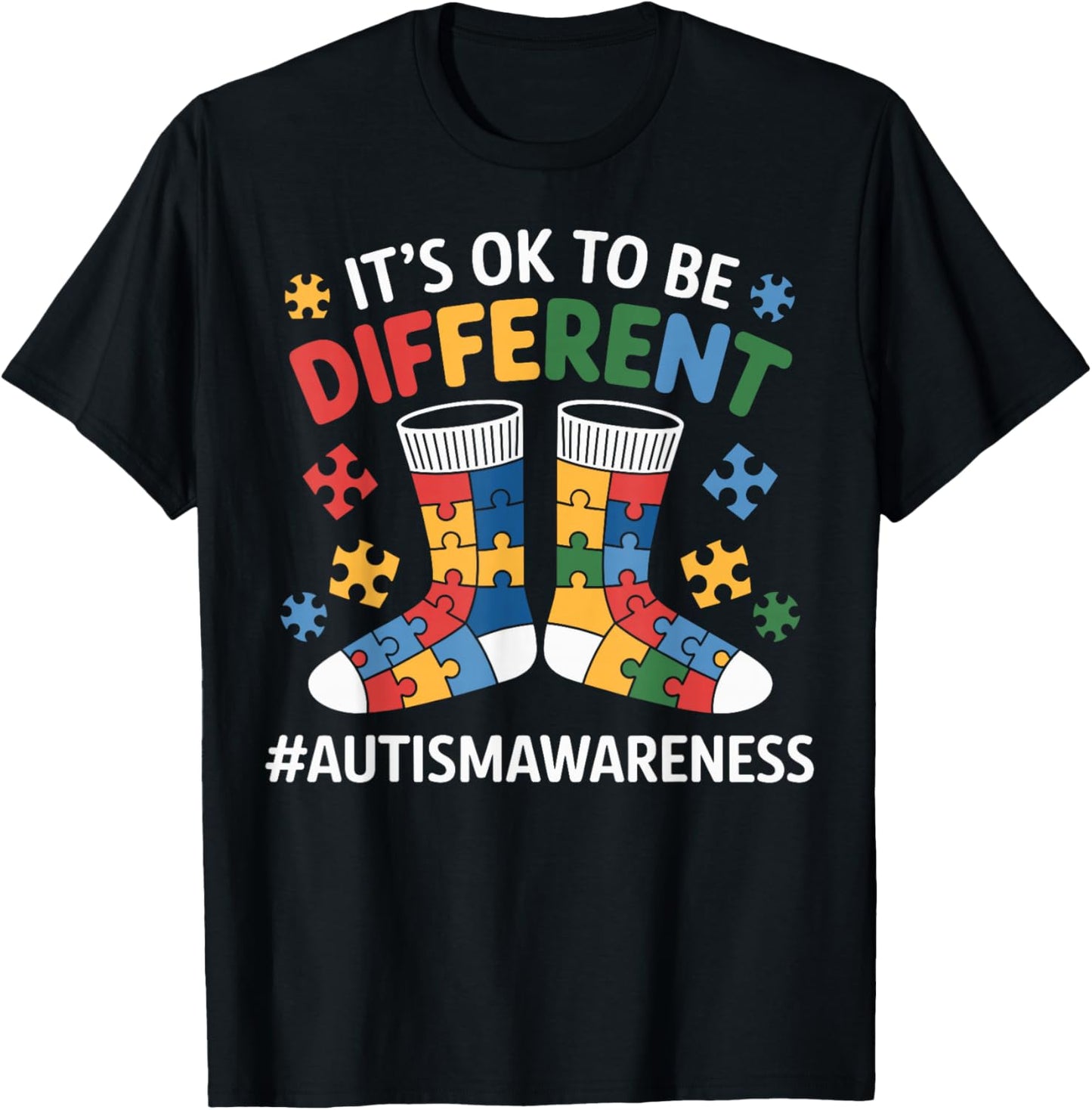 Its OK To Be Different Cute Socks Autism Awareness Kids T-Shirt - T-Shirt | Black