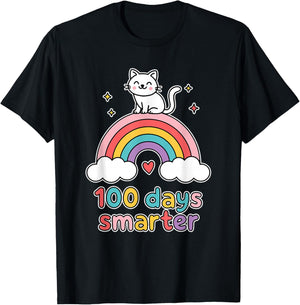 Chat Mignon Arc-en-Ciel Pastel 100 Days Smarter Fête T-Shirt - T-Shirt | Black