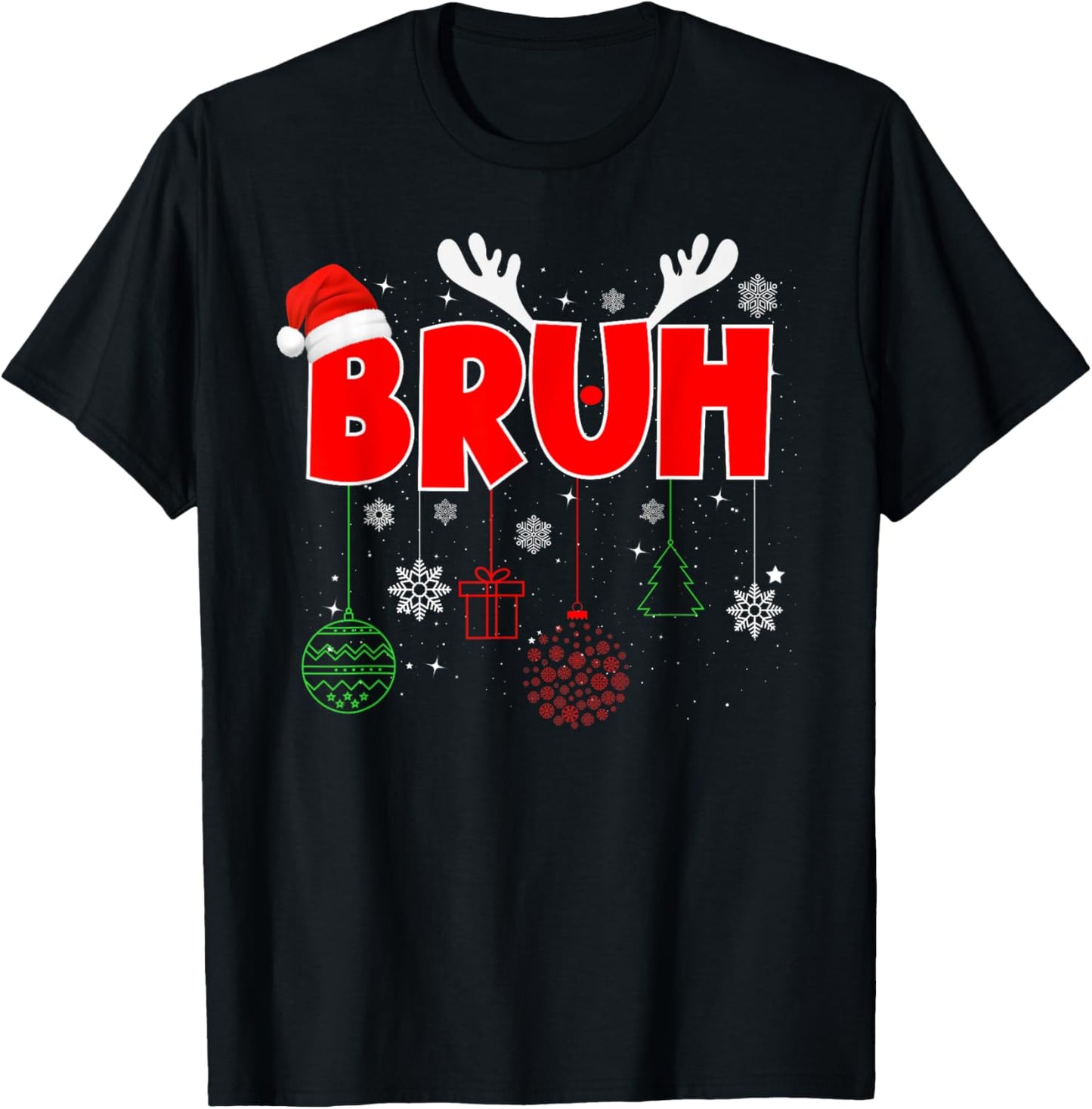 Bruh Reindeer Xmas Christmas PJ Pajamas For Girls Boys Kids T-Shirt - T-Shirt | Black