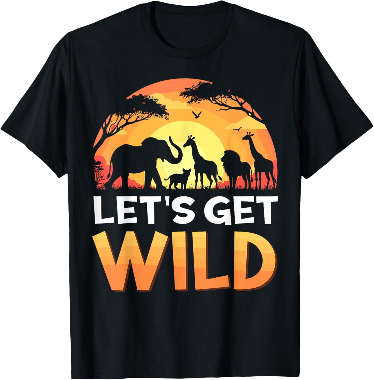 Let's Get Wild Zoo Animals Sunset Wildlife Matching Safari T-Shirt - T-Shirt | Black