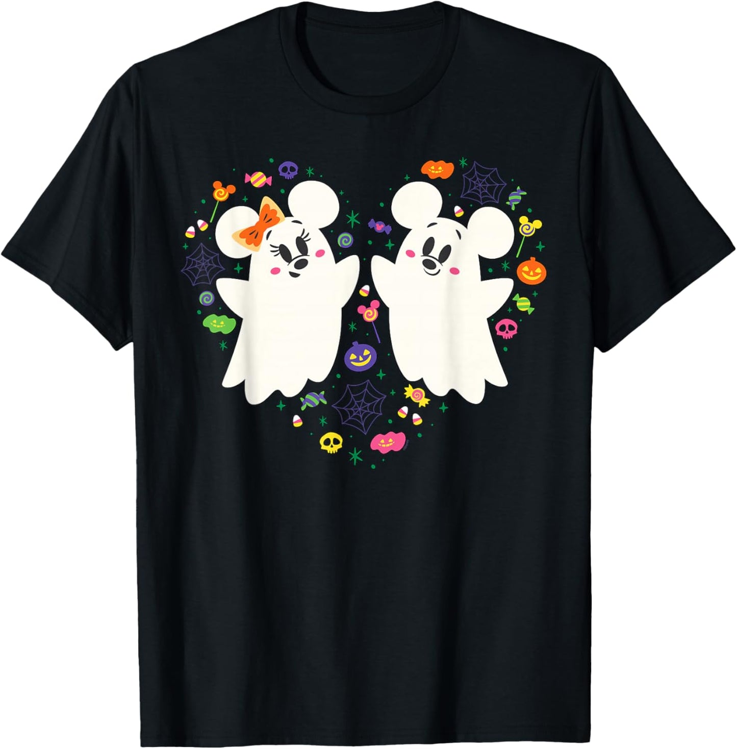 Disney Mickey and Minnie Cute Little Ghosts Halloween Heart T-Shirt - T-Shirt | Black