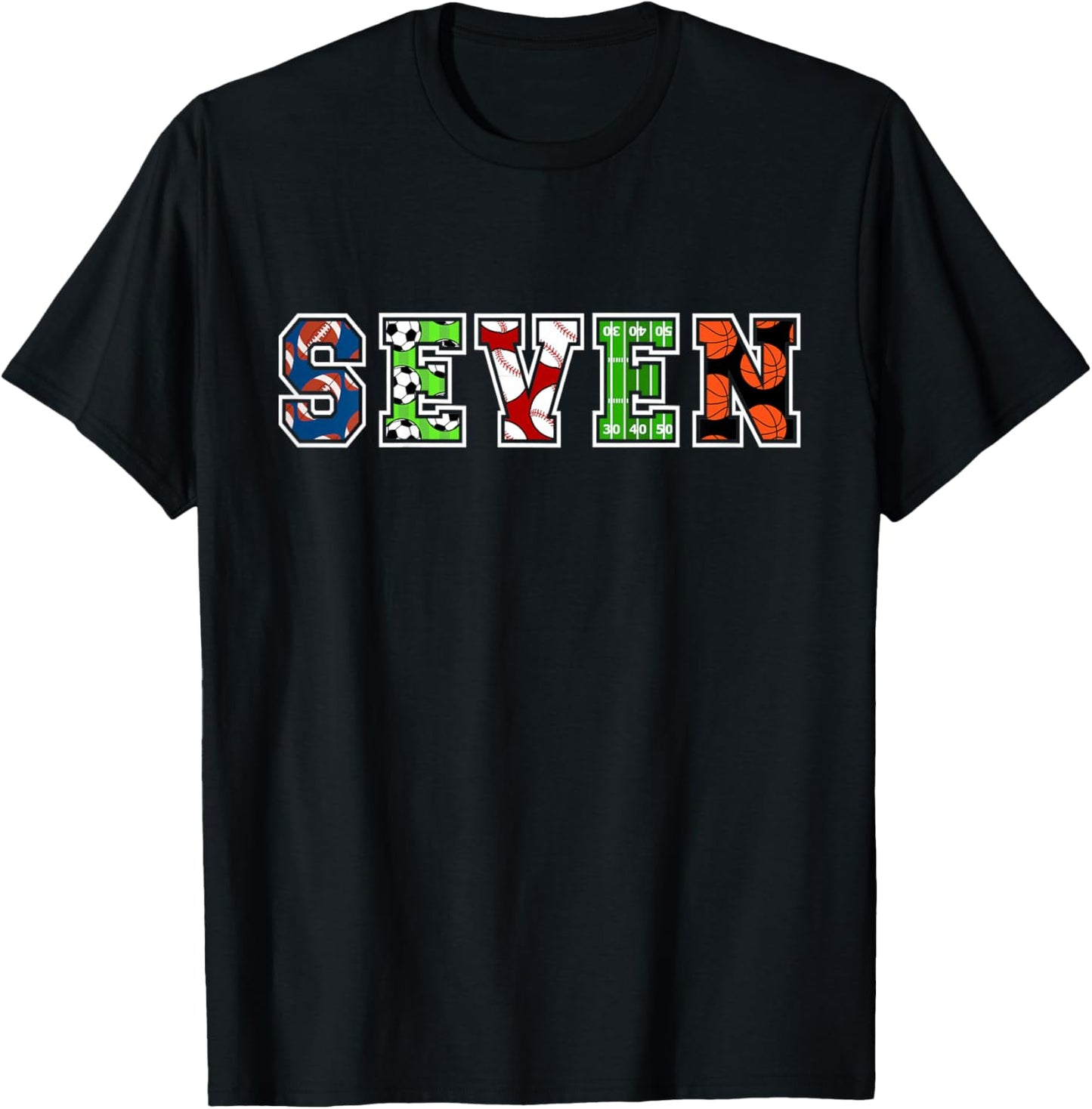 Kids 7th Birthday Sports Birthday Party 7 Year Old Boy T-Shirt - T-Shirt | Black