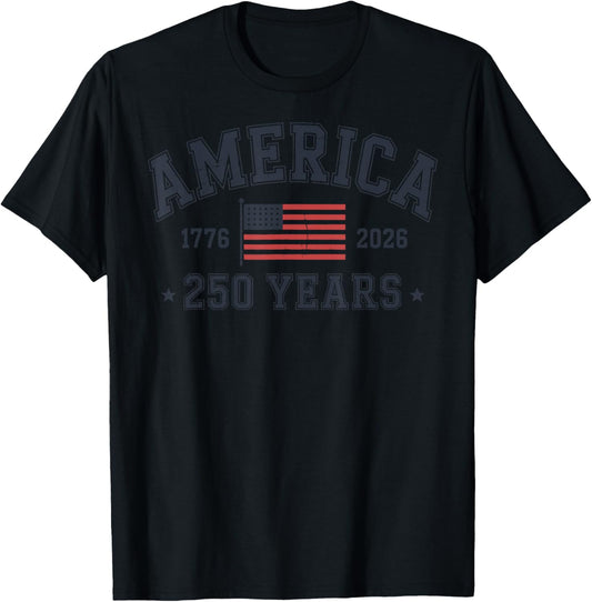 America 250 Years 2026 1776 USA United States Flag July 4th T-Shirt - T-Shirt | Black