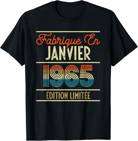 61 Ans Anniversaire Millésime Vintage Homme Janvier 1965 T-Shirt - T-Shirt | Black