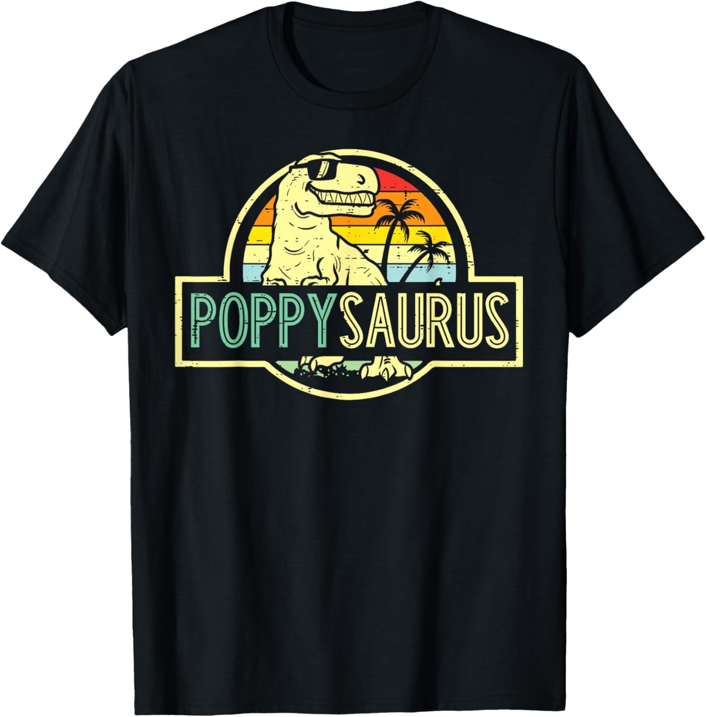 Fathers Day Dinosaur Poppy Saurus Trex Grandpa Papa Granddad T-Shirt - T-Shirt | Black