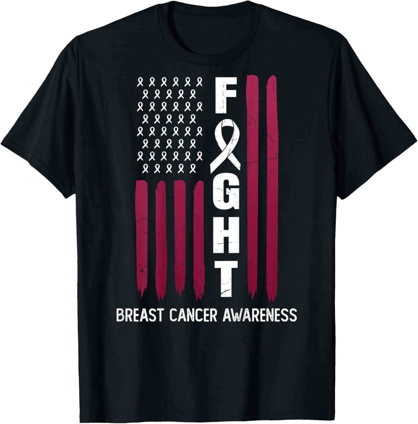 USA Pink Flag Breast Cancer Awareness Month - On Back T-Shirt - T-Shirt | Black