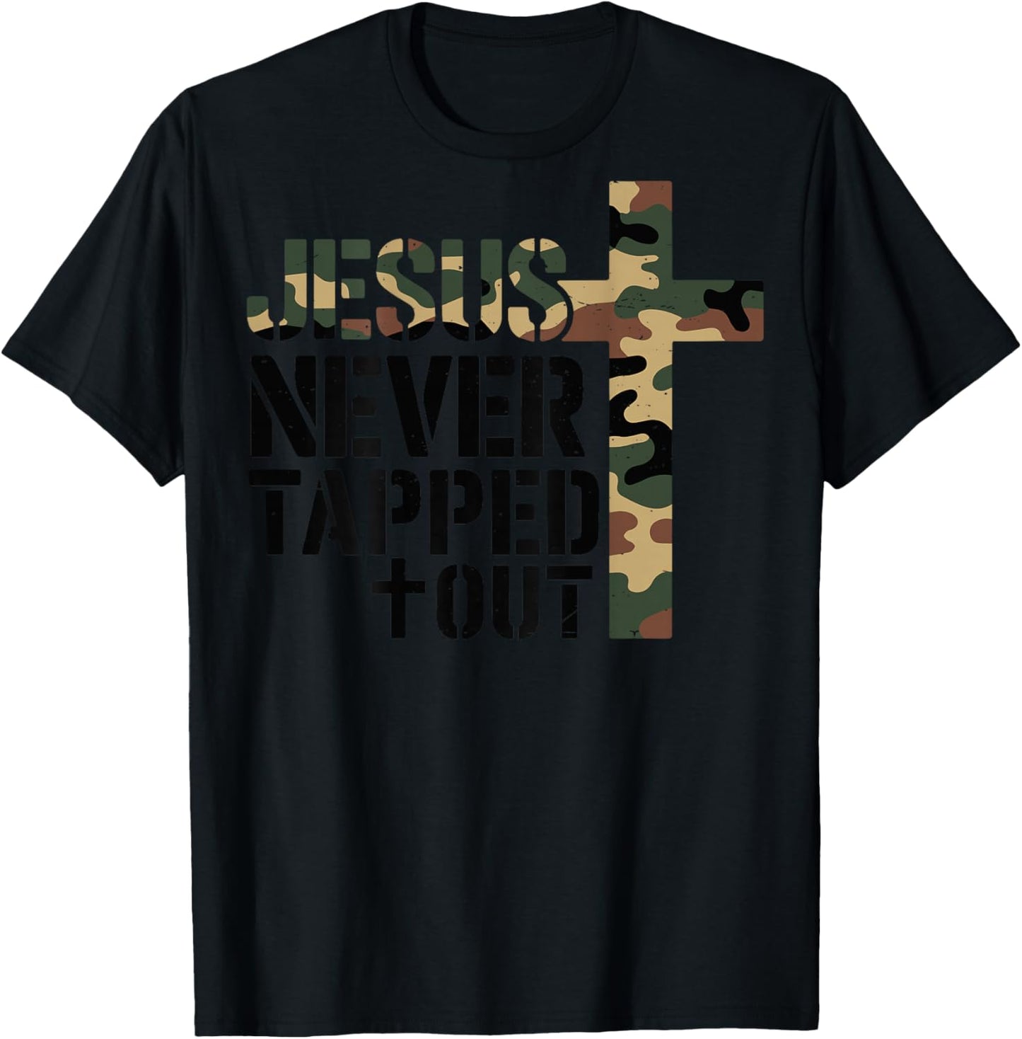 Boys Camo Christian Wrestling Jesus Never Tapped Out On Back T-Shirt - T-Shirt | Black