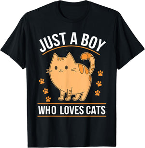 Just A Boy Who Loves Cats T-Shirt - T-Shirt | Black