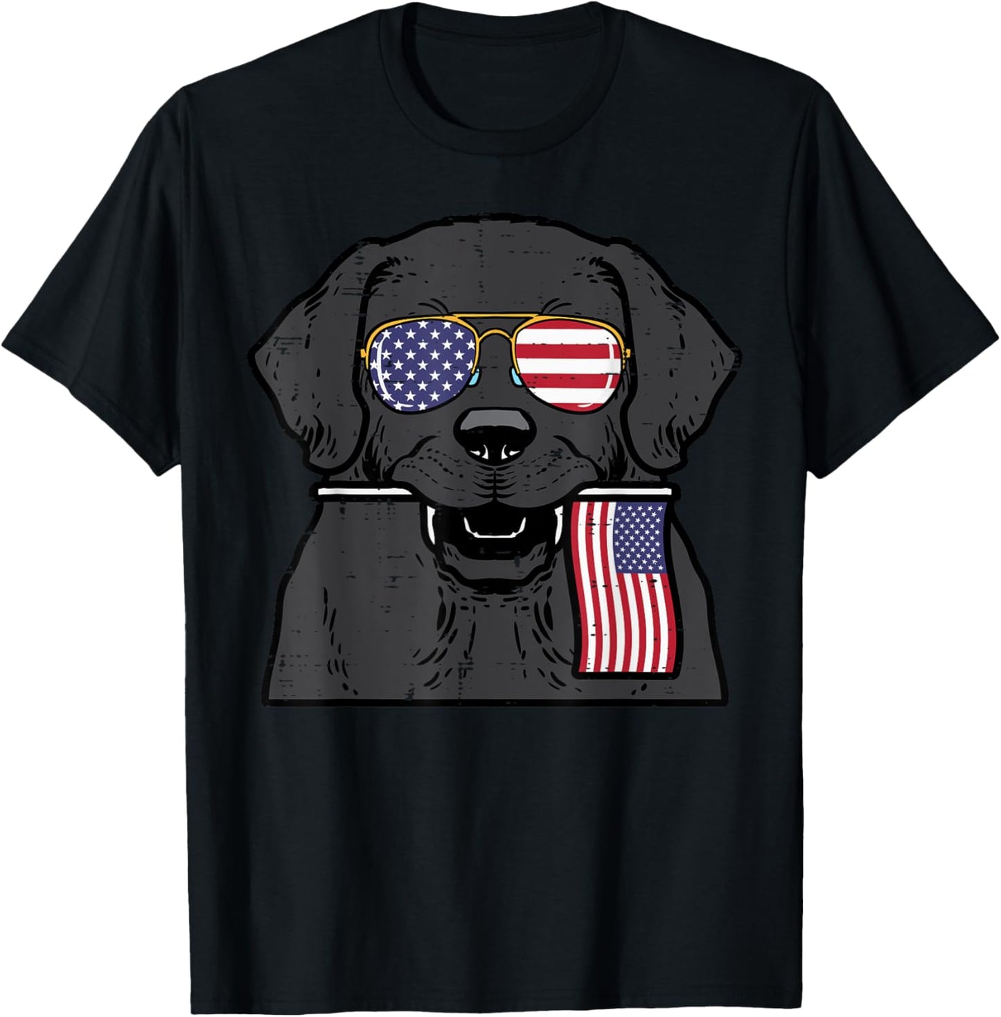 4th July Dog Labrador US Flag Patriotic Pet Men Women Kids T-Shirt - T-Shirt | Black
