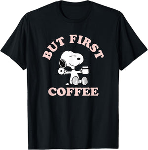 Peanuts But First Coffee Snoopy T-Shirt - T-Shirt | Black