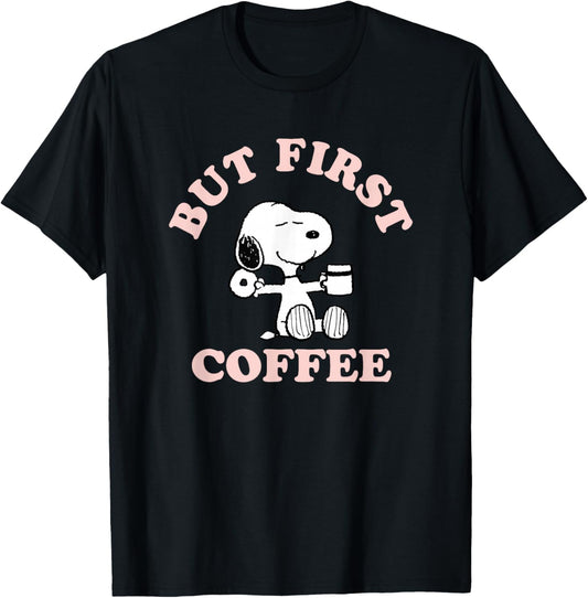 Peanuts But First Coffee Snoopy T-Shirt - T-Shirt | Black
