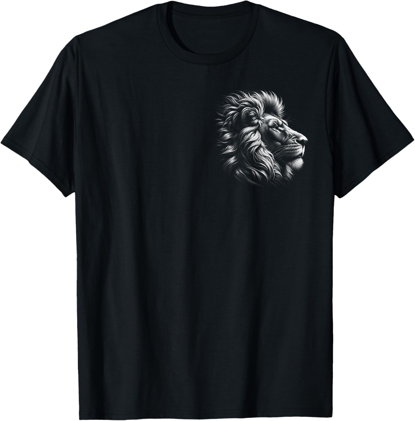 Lion Head - Cool Portrait of a Proud Lion on Chest T-Shirt - T-Shirt | Black