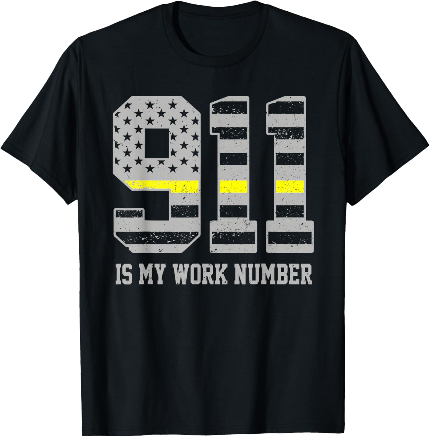 911 is My Work Number Dispatcher Call Taker Thin Yellow T-Shirt - T-Shirt | Black