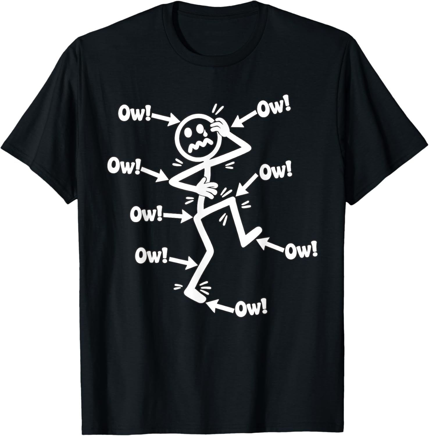 Ow Ow Ow Comedy Stick Character Chronic Pain Meme Men Boy T-Shirt - T-Shirt | Black