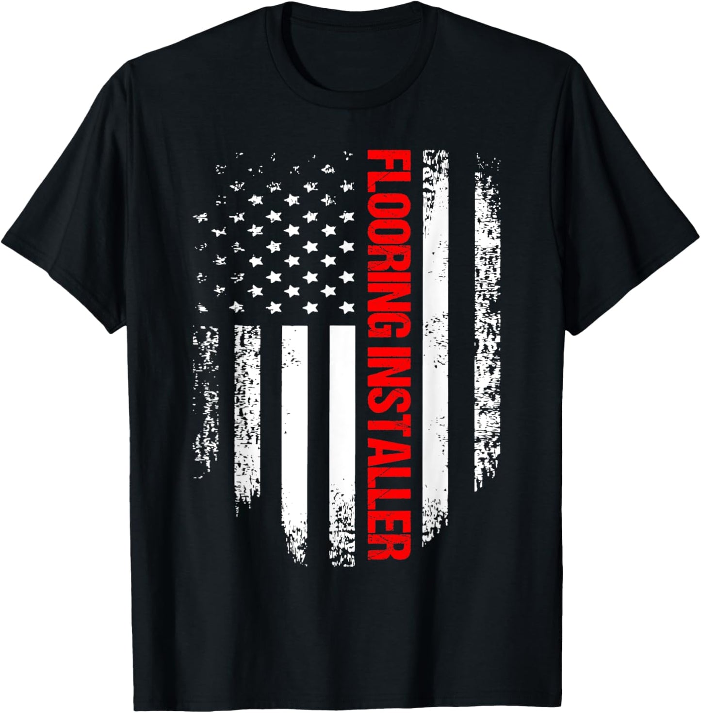 Flooring Installer USA Flag Contractor Installing T-Shirt - T-Shirt | Black