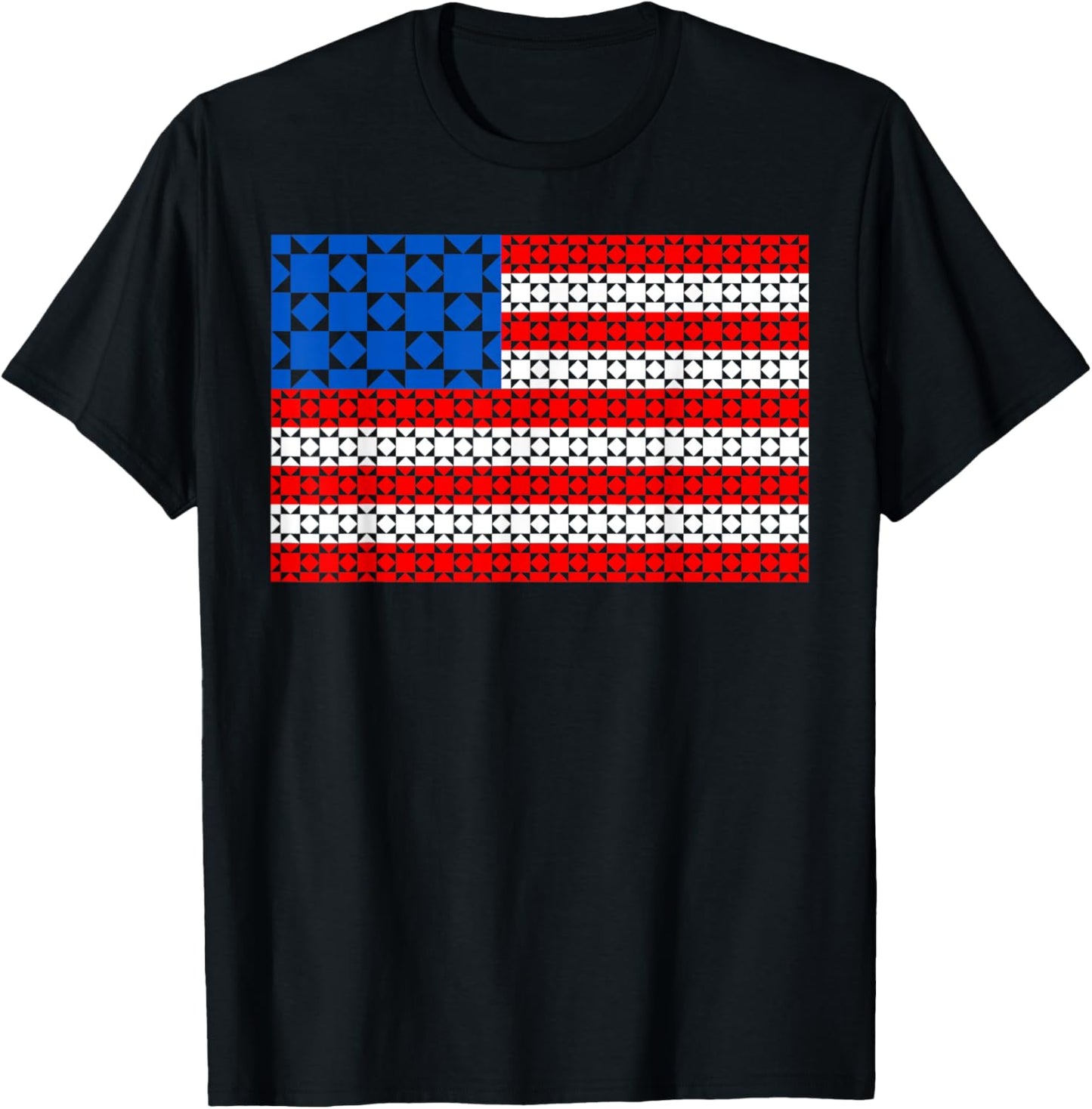 4th of July Quilting USA Flag Patriotic American Women Girls T-Shirt - T-Shirt | Black