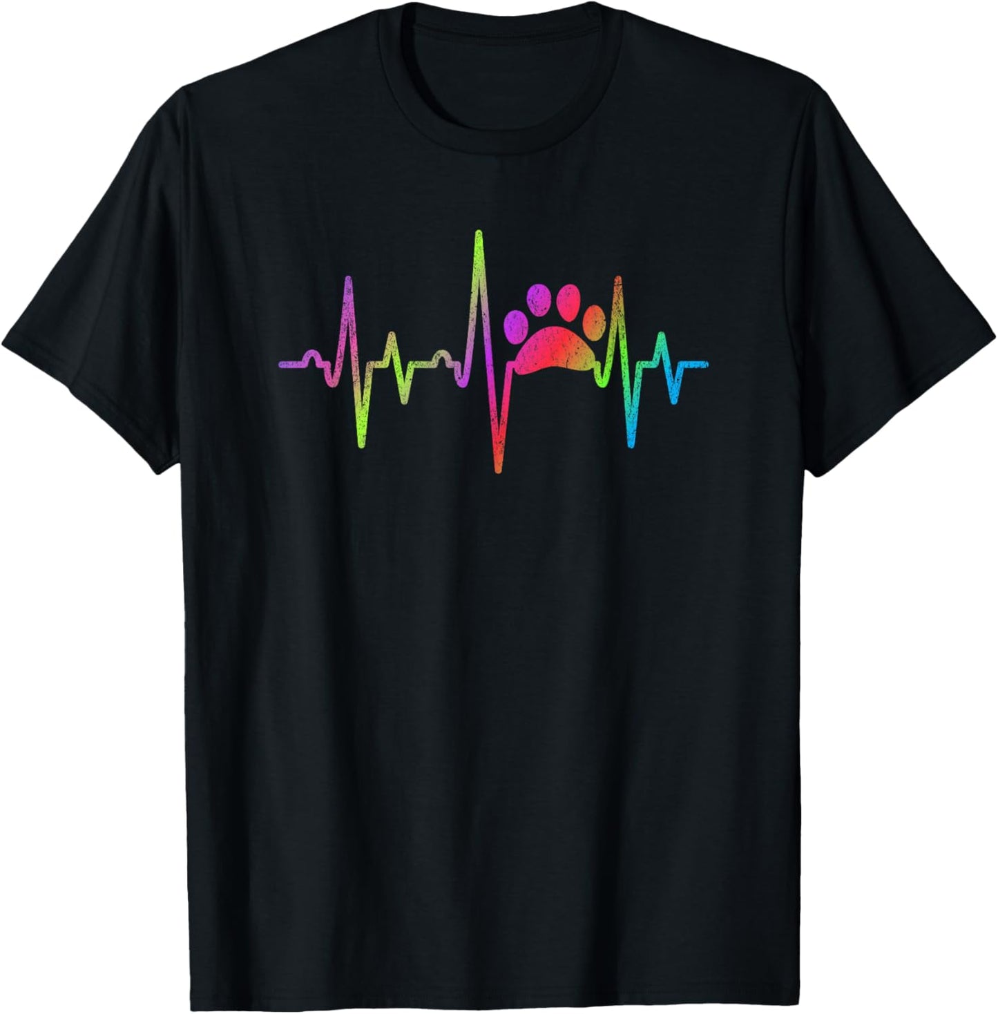 Women Men Kids Dog Cat Paw Print Heart Beat T-Shirt - T-Shirt | Black