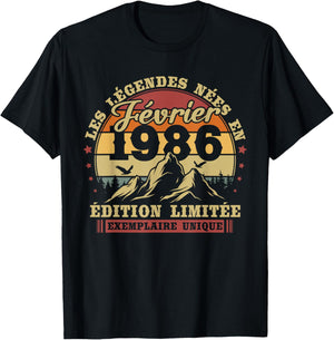Vintage February 1986 Retro Birthday 40 Years Men Women T-Shirt - T-Shirt | Black