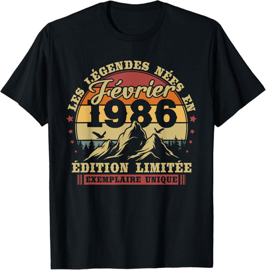 Vintage February 1986 Retro Birthday 40 Years Men Women T-Shirt - T-Shirt | Black