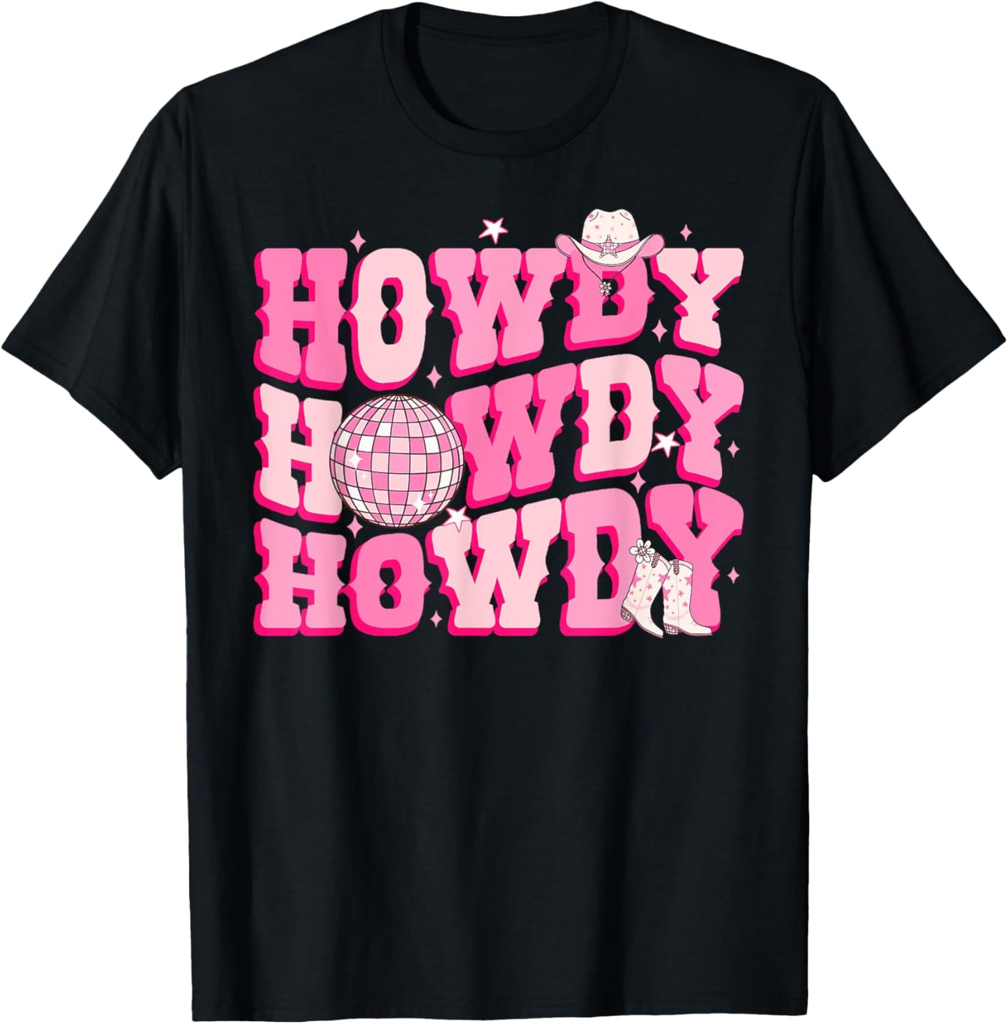 Howdy Southern Western Country Rodeo Pink Cowgirl Disco T-Shirt - T-Shirt | Black