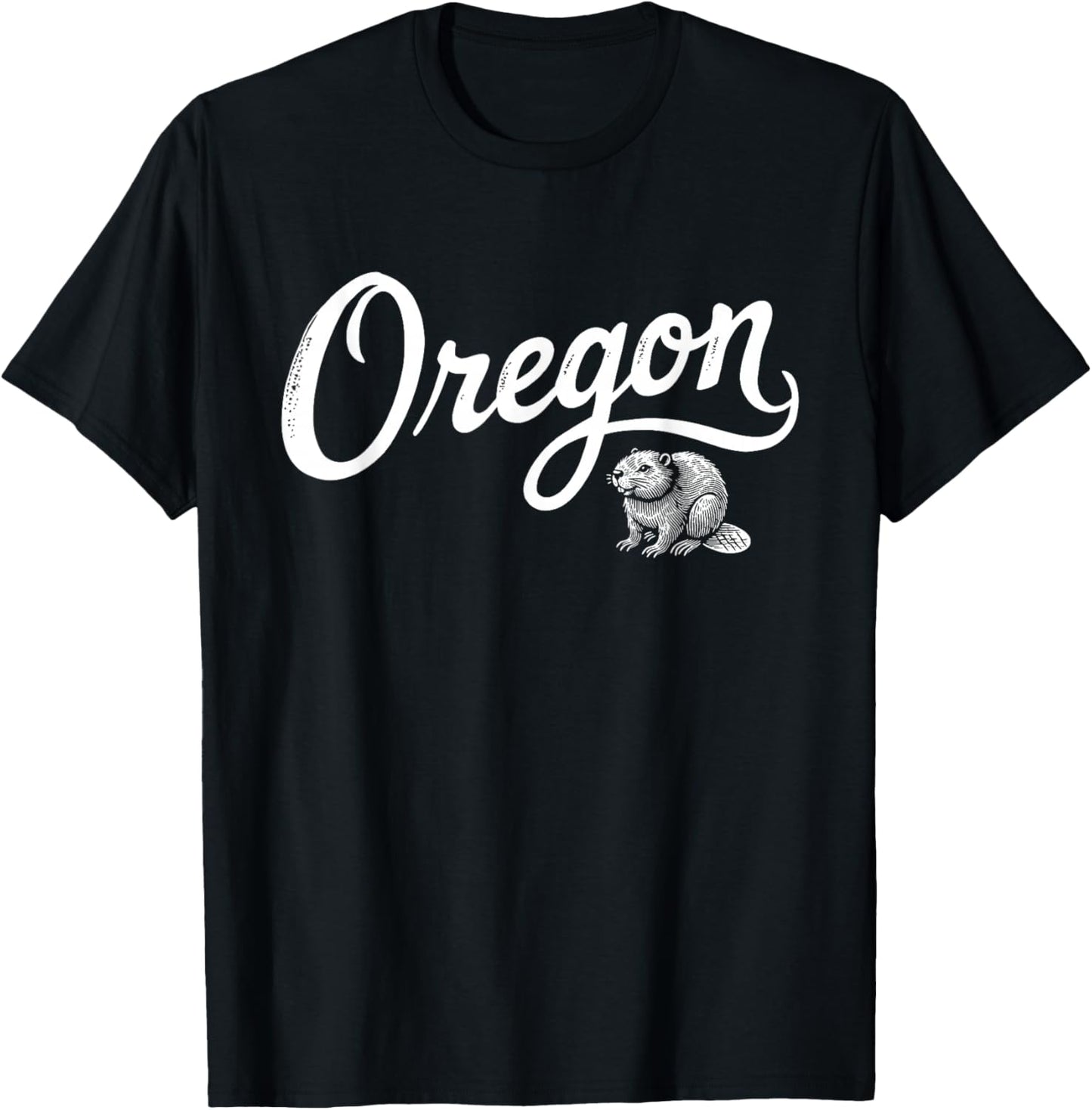 Oregon - OR, Retro Vintage Script Beaver Design T-Shirt - T-Shirt | Black