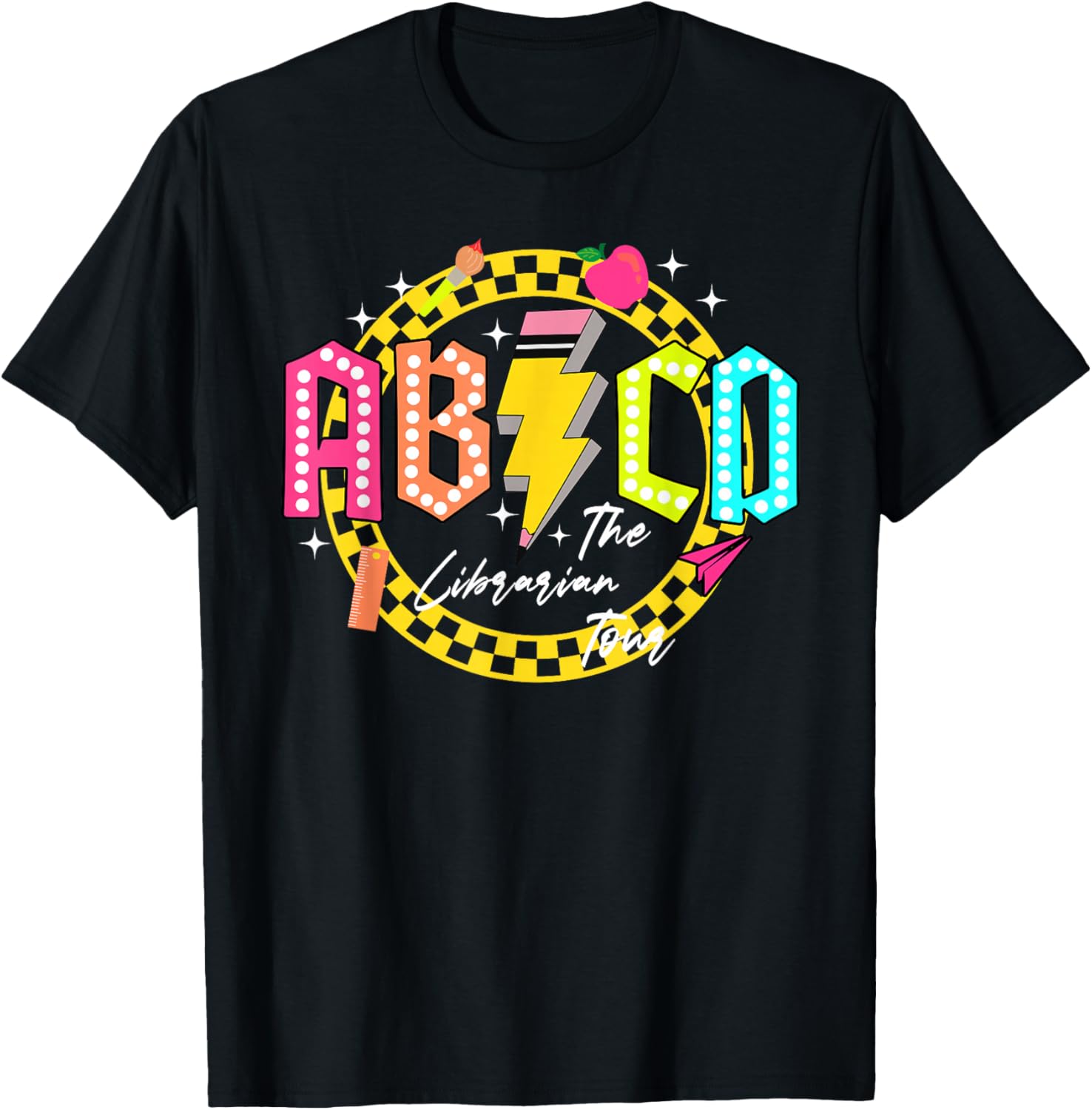 Funny Rock Librarian Tour Back to school ABCD Teacher Tour T-Shirt - T-Shirt | Black