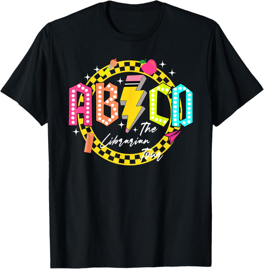 Funny Rock Librarian Tour Back to school ABCD Teacher Tour T-Shirt - T-Shirt | Black