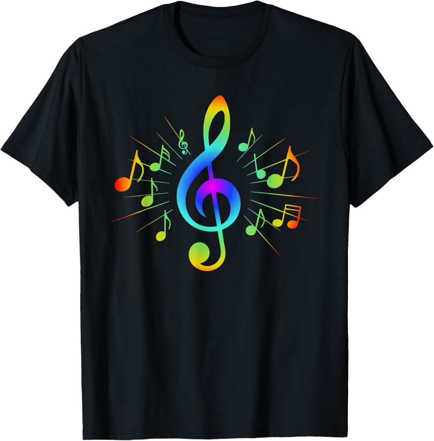 Colorful Treble Clef and Musical Notes Design for Music Love T-Shirt - T-Shirt | Black