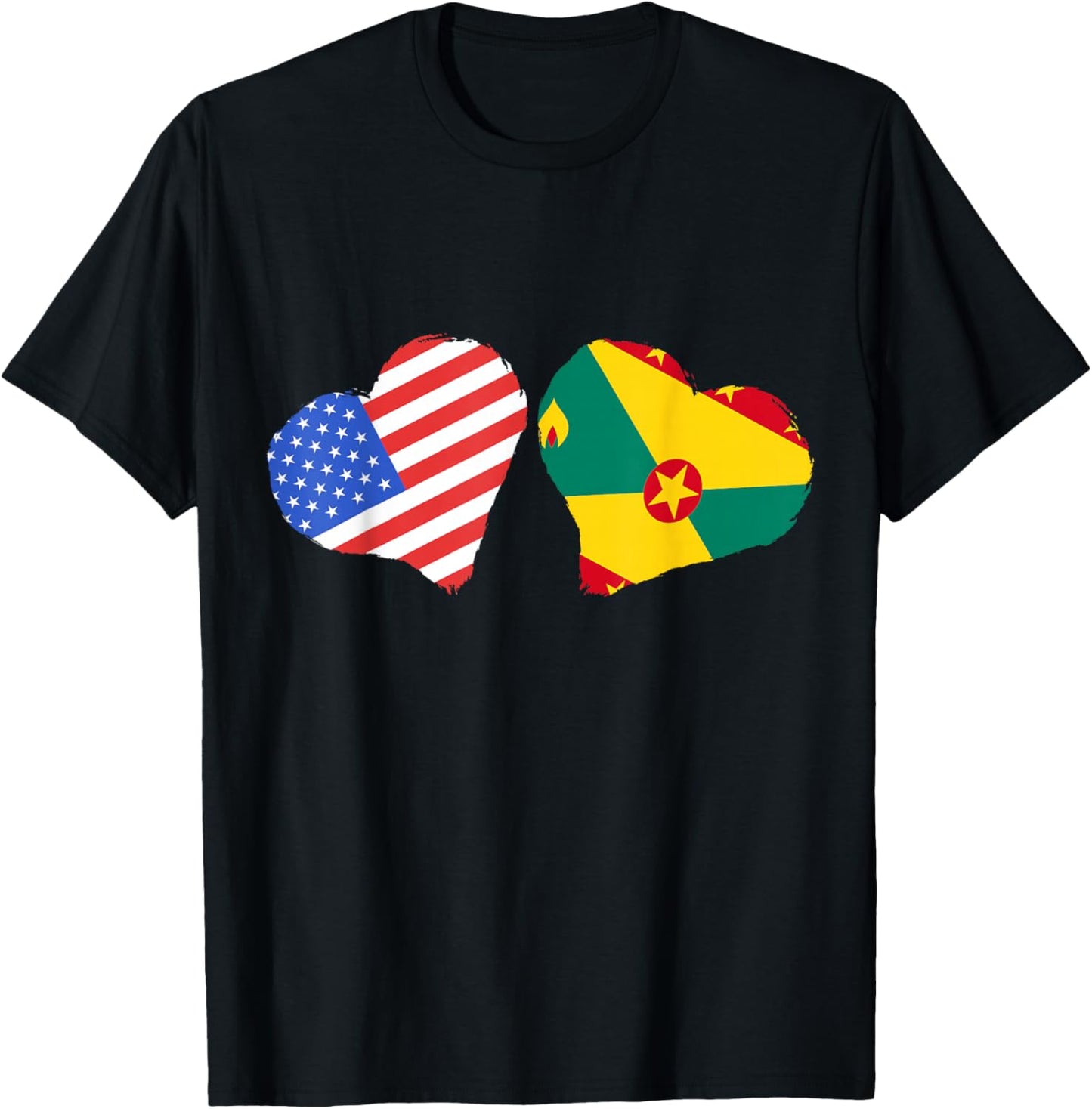 Grenada Flag USA Heart Grenadian Pride Grenadian Roots T-Shirt - T-Shirt | Black