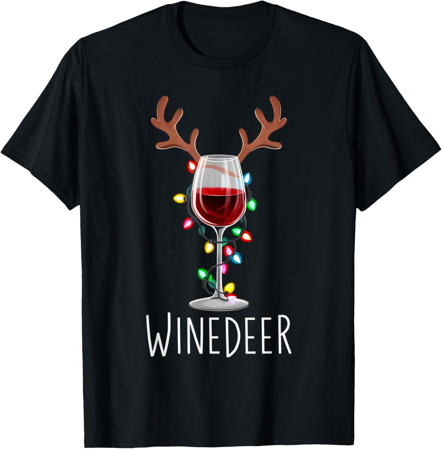 Winedeer Reinbeer Santa Hat Reindeer Couple Xmas Matching T-Shirt - T-Shirt | Black