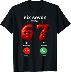 67 Silly AI Apple is Calling Funny Meme 67 brainrot GenZ T-Shirt - T-Shirt | Black