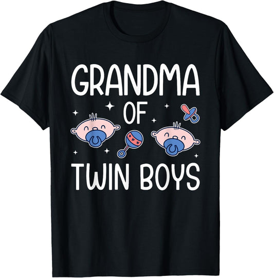 Grandma Of Twin Boys Grandmother Of Two Twin Grandma T-Shirt - T-Shirt | Black