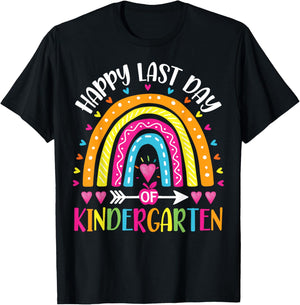 Happy Last Day Of Kindergarten Summer Vacay Teacher Rainbow T-Shirt - T-Shirt | Black