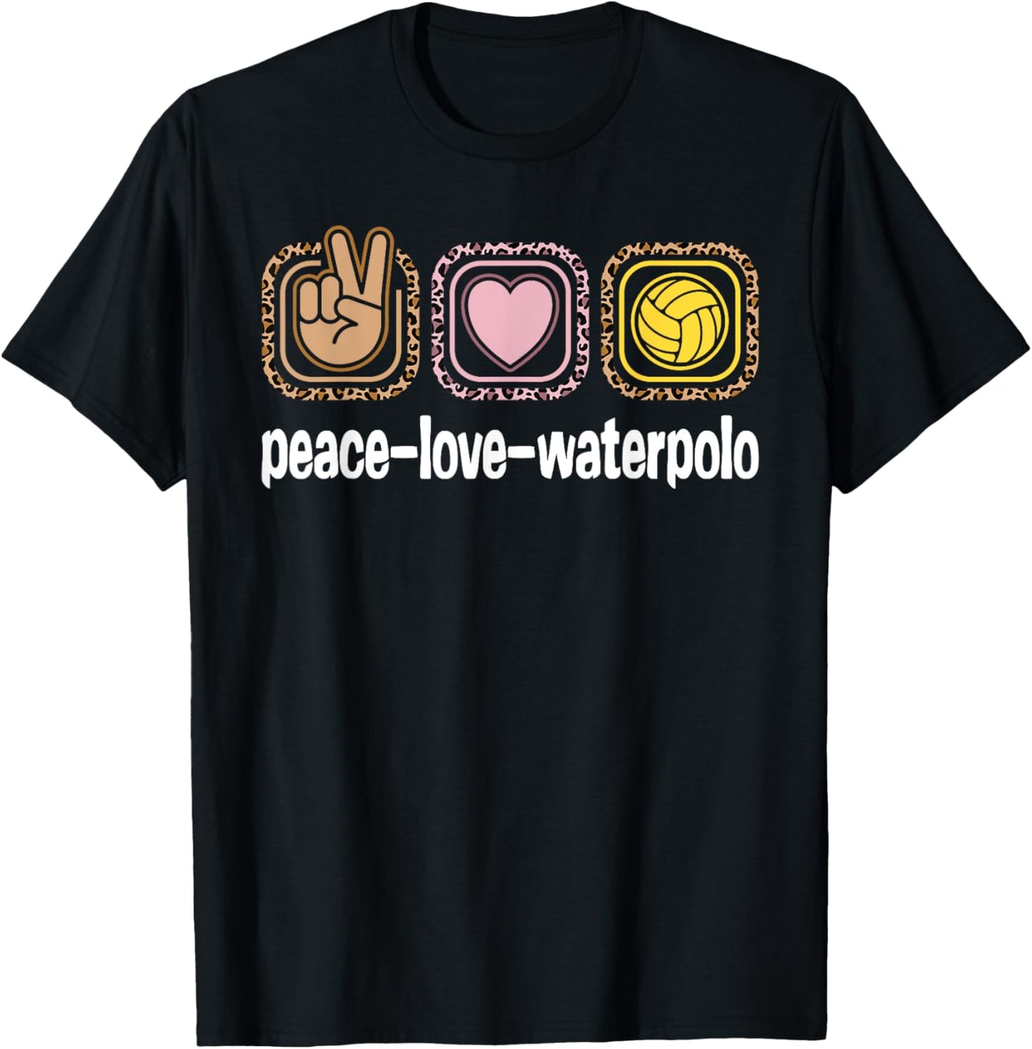 Water Polo Leopard Print Women Girls Peace Love Waterpolo T-Shirt - T-Shirt | Black