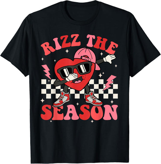 Rizz The Season Valentine Dabbing Heart Valentine Rizzler T-Shirt - T-Shirt | Black